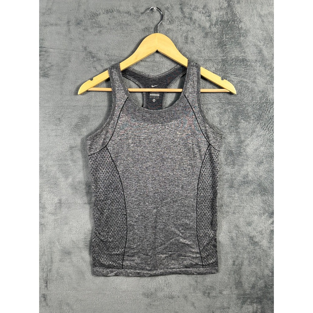 Nike Dri-FIT Womens Racerback Tank Top Gray Heather Mesh Knit Activewear Medium
